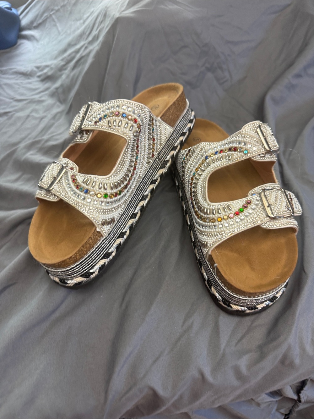 Sparkle Beaded Silver Kids Slide Sandals